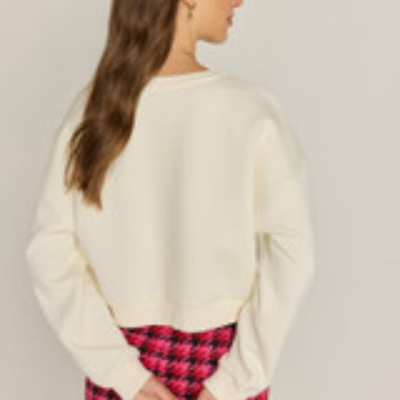 NWT Francesca's Longsleeve Crewneck Embroidered Bow Sweatshirt Size S - Picture 3 of 9